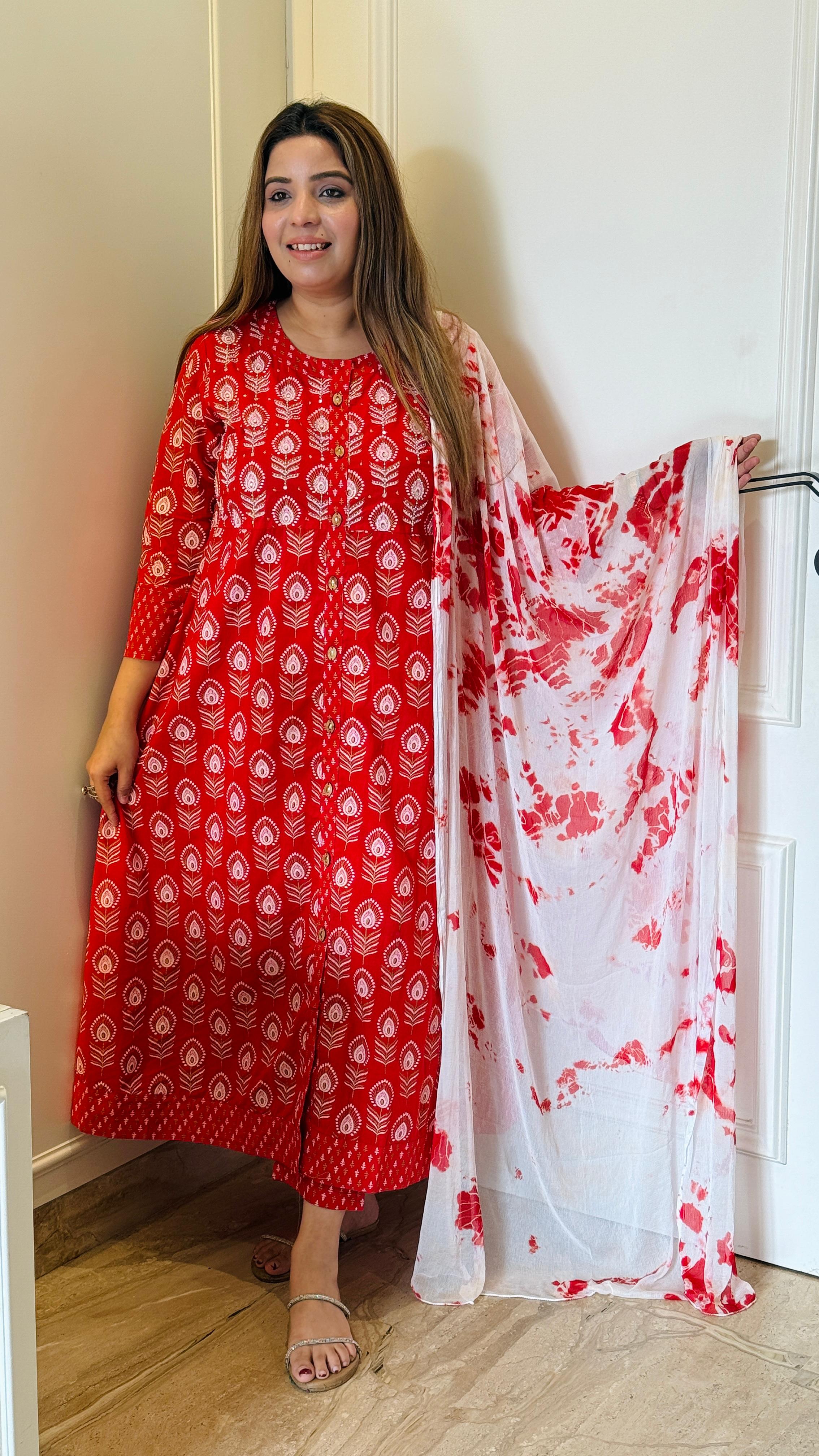 Red Ayesha Noor A-Line Suit Set